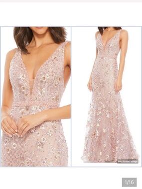 NWT Mac Duggal Floral Embellished Sleeveless Plunge Neck Gown Dress